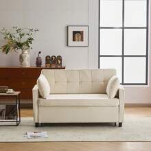 Sofa Bed For Double Living Room, Adjustable Backrest, Xenilla Fabric, High-Density Foam With Bed Function, Beige, Black.