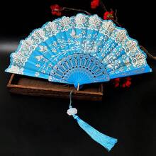 中式花卉印花金边折扇，优雅礼品扇，适合舞蹈表演 - 彩色 - 查看 6