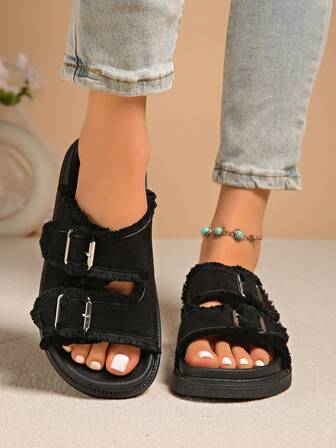 Beige Women's Platform Sandals, Summer Wedge Thick Bottom Patterned Random Lightweight Vacation Bohemian Style Elevated Outdoor Sandals