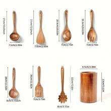 Utensilios de cocina de madera de teca natural de alta calidad, espátula adecuada para la cocina, regalo de Navidad, artículos navideños - Color de madera natural - Ver 3