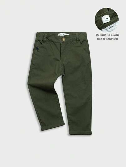 Quần dài cotton thường ngày cho bé trai, thêu logo, thích hợp cho mùa xuân/thu.