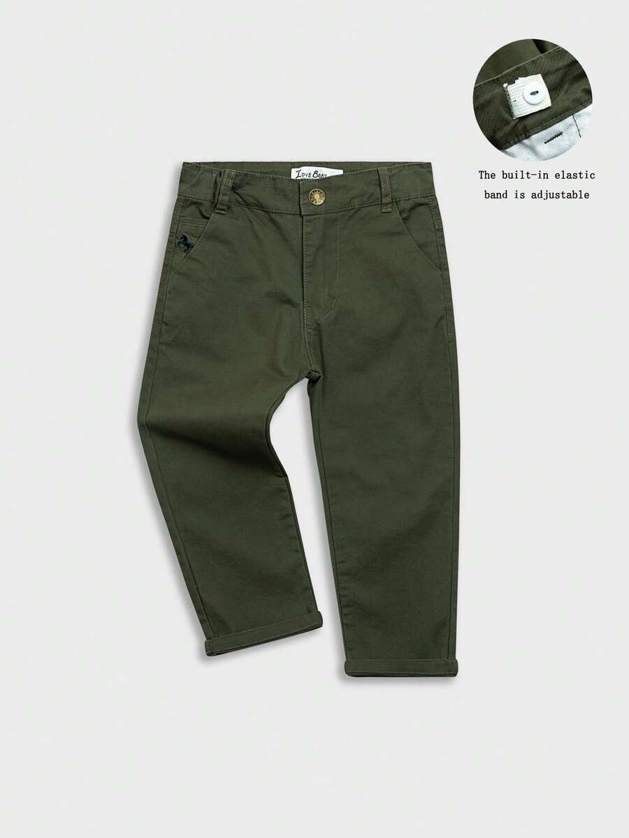 Quần dài cotton thường ngày cho bé trai, thêu logo, thích hợp cho mùa xuân/thu.