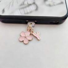 1pc 2-In-1 Pink Cherry Blossom+26 Letter Phone Charging Port Dust Plug, Exquisite, Fresh, Sweet, Cute And Fashionable Alloy Accessory Pendant, Smartphone Tablet Headphone Kindle Charging Port Decoration Accessory, Silicone Transparent Dust Plug, Suitable For Giving Small Gifts To People, Waterproof