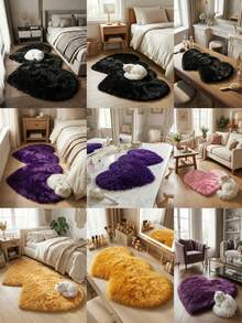 1 件毛绒蓬松高绒心形地毯，6 厘米长绒，适用于客厅、餐厅、卧室、青少年房、托儿所，有多种颜色和款式可供选择 - 黑色 - 查看 2