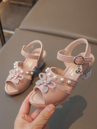 女童时尚优雅高端蝴蝶结派对高跟凉鞋，露趾高跟凉鞋，透气轻便，适合派对、演出、宴会、婚礼等场合，圆头高跟凉鞋