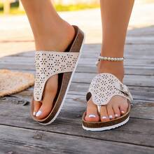 2022新款镂空花卉图案PU防滑足弓支撑女士沙滩人字拖 - 白色 - 查看 4