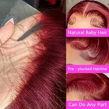 Burgundy 99J Red Straight Lace Front Wig For Women - 13x4 Transparent Lace, Glueless Remy Human Hair - S99J - View 4