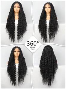 Elegant Deep Wave Synthetic Fiber T- Lace Front Wig, 13*4.5*1, Super Long, 32 Inches, High Quality, Natural Looking, Soft, For Women, Girls, Beginners Daily Use, Family Gatherings,Festivals, Parties, Dressing Up Wigs, Valentine's Day - Black - View 7