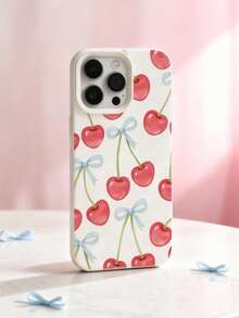A Cute Cherry Print Phone Case With A High-Quality Anti Drop Protective Cover Design, Suitable For IPhone17 Pro Max/17 Pro/17/16 Pro Max/16 Pro/16/15 Pro Max/15 Pro/15/14 Pro Max/14 Pro/14/13 Pro Max/13 Pro/13/12 Pro Max/12 Pro/12/11 - Beige - View 2
