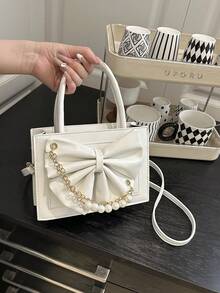 حقيبة يد أنيقة للنساء بلون أحادي للتنقل، حقيبة كتف متعددة الاستخدامات، حقيبة كروس عالية الجودة مناسبة للمواعيد والهدايا والعمل وعيد الحب - أبيض - مشاهدة 2