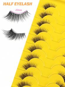 NAIJEMA 10对透明杆半眼假睫毛，自然猫眼假睫毛，柔软轻盈3D仿貂毛，自然条状假睫毛，纤长睫毛，拉长眼角，适合角色扮演和日常妆容，睫毛，半眼假睫毛 - 黑色 - 查看 3