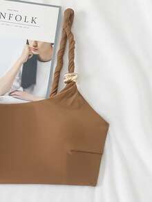 1 Set Women's Brown Twist Strap Bikini Two Pieces Swimsuit, Elegant Beach Outfit - Mocha Brown - View 3