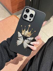 皇冠蝴蝶中东书法手机壳，2D印花图案，经典设计，适合赠送朋友、家人、情侣，生日、节日皆宜。黑色哑光软壳，防尘防水，兼容 17/16/15/14/13/12/11/Pro/Pro Max/X/XR/XS/XS Max/7/8/Plus/Air/SE2/3。