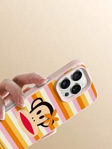 Paul Frank 官方授权液态硅胶手机壳，全包防震保护，带摄像头保护盖，猴子条纹花朵图案，全新设计，兼容 13/14/15/16/17 Pro Max - 彩色 - 查看 5