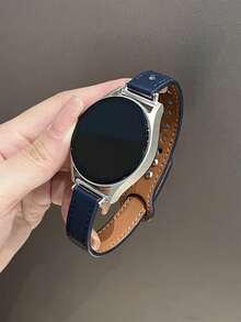 纤薄真皮表带，适用于 18mm、20mm 和 22mm 表盘，兼容三星 Watch4/5/6/7、GT6/GT5/GT4/GT3、Amazfit 智能手表，是返校季的理想礼物 - 午夜藍 - 查看 5