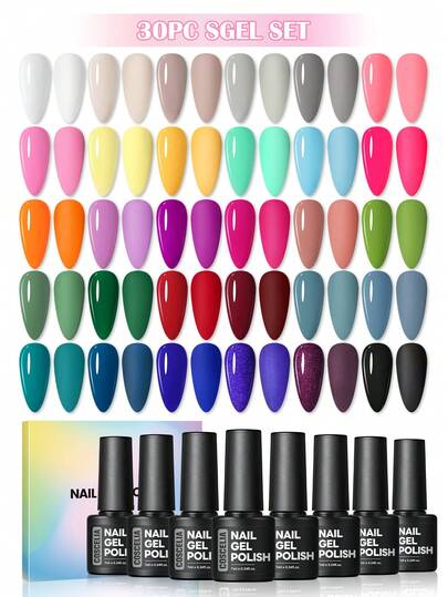 coscelia 30pcs Gel Nail Polish Set, Red White Pink Green Black Removable Gel Nail Polish, Long-Lasting Manicure Supplies, Women DIY Nail Salon Gift Nails