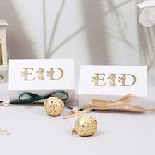 10Pcs Gold Foil EID Letter Eid Mubarak Gift Box Set Black And White Paper Gift Boxes With Satin Ribbon Decorative Ramadan Gift Packaging For Muslim Holiday Celebration & Souvenir Storage - Brick Box - View 5