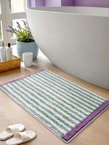 1pc Faux Wool Bath Mat, Minimalist Striped Design, Non-Slip Absorbent, Home Bathroom Mat, Bathroom Carpet, Bathroom Floor Mat, Home Decor - Multicolor - View 4