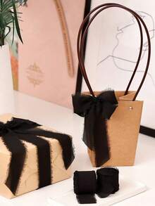 1 cuộn/3 cuộn/6 cuộn ruy băng chiffon tua rua thủ công DIY, 1,57in x 16,4ft, ruy băng tua rua 1,57in x 32,8ft, thích hợp cho thiệp mời cưới, đồ thủ công DIY, làm nơ, trang trí đám cưới, bó hoa cô dâu, gói quà, trang trí ngày Valentine, trang trí tiệc (Màu đỏ) - màu đen - Xem 5