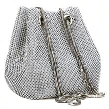 Evening Bag Sparkly Rhinestone Purse Triangle Designer Chain Clutch Purse Bag Party Prom Wedding Purse - Silverb - View 2