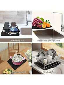 Silicone Dish Drying Mat With Drainage Design, Heat Resistant And Easy To Clean, Suitable For Countertop, Sink And Refrigerator, Available In 2 Styles, Keeps Kitchen Dry, Perfect Christmas Or Halloween Gift - Multicolor - View 7