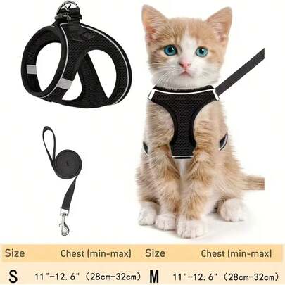 Escape-Proof Cat Harness And Leash Set: Reflective Soft Mesh Vest For Outdoor Use With Your Kitty