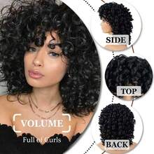 14 Inch Medium Length Stretch Curl Wig African Curl Wig Synthetic Wig Beginner Friendly Heat Resistant Wig - Black - View 6