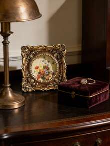 1pc Square Mini Photo Frame Easel Vintage Resin Photo Frame Oil Painting Resin Frame Gallery Wall Decor