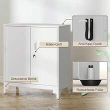 Metal Office Cabinet, Lockable Doors, Office Dresser, 2-Tier Design, White Color - White - View 6