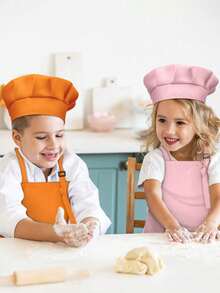 2pcs/Set Kids Apron And Chef Hat Set, Boys & Girls Apron With 2 Pockets, Adjustable, Children's Painting Apron, Suitable For Cooking, Classroom, Baking, Painting, Crafts, BBQ, DIY, Party, Ages 6-13 - Multicolor - View 8