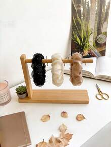 1pc Women's French Retro Organza Pearl Hair Scrunchie, Fashionable High-End Hair Accessory, Mesh Hair Decoration ,Ponytail Holders ,Hair Elastics ,Hair Rubber Bands ,Hair Rope ,Elastic Hair Tie - Black and White - View 6