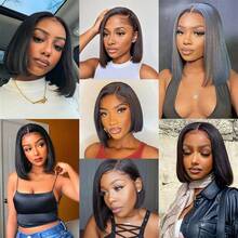 ZHUICHAO 13x6 Straight Pre Plucked Lace Front Human Hair Blended Wig Natural Black Color Brazilian Virgin Hair Wig With Bady Hair For 180% Density - 1B# - View 7