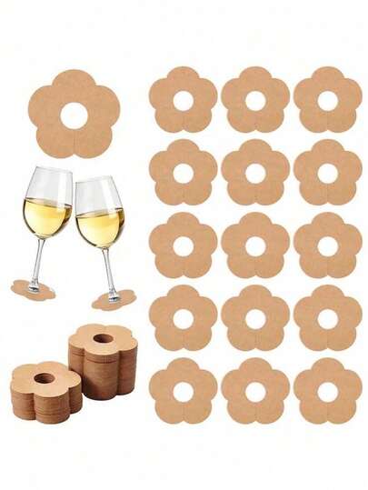 100pcs Brown And White Wine Glass Charms Flower-Shaped Drink Markers For Birthday, Wedding,Got Engaged,Hen Party Graduation Season,Beach Party & Glassware Tags Festive Table Decor, Event Planners Goblet Markers