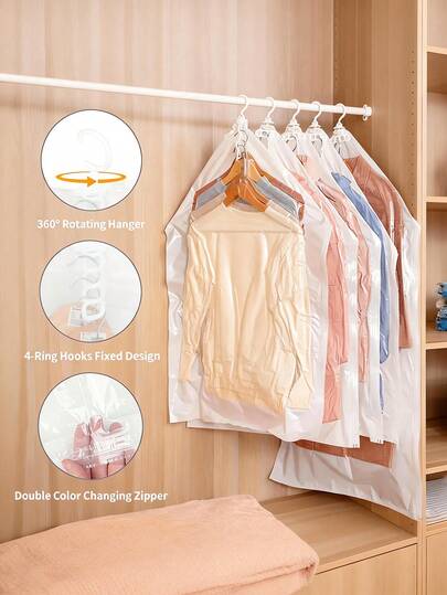 Bolsas de almacenamiento al vacío colgantes reutilizables y ahorradores de espacio, adecuadas para la organización del armario y el almacenamiento de ropa de limpieza en seco como abrigos, chaquetas, trajes, fundas antipolvo, compatibles con cualquier aspiradora manual, bolsas para prendas de estilo minimalista