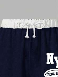 少女数字印花斜肩短袖上衣和裤子套装 - 寶藍色 - 查看 5