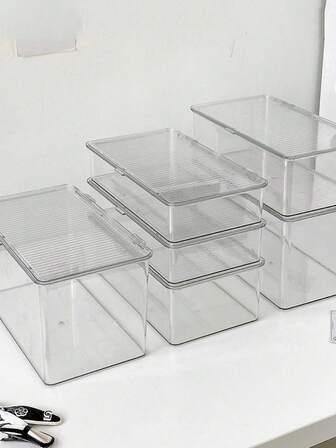 Transparent akrylförvaringslåda med lock, skrivbordsorganiseringslåda med stor kapacitet, dammtät sovrumsförvaringslåda för kosmetika, lotion, mask, läppstift, parfym, sminkborste, ögonskugga och andra sminktillbehör, förvaringslåda för kontorsskrivbord.