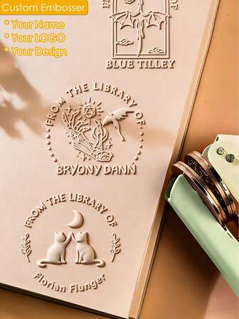 1 st anpassad präglad bokpress, personlig design, bokpress med bibliotekstema, present till bokälskare, examenspresent