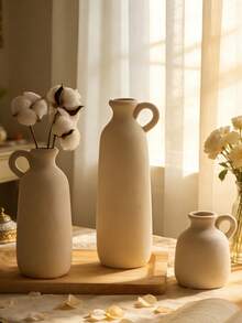 Bộ 1 bình gốm trắng có vân - Bình trang trí phong cách mộc mạc Boho có tay cầm, trang trí nhà cửa tối giản trung tính, thích hợp để trên bàn phòng khách, kệ phòng ngủ, làm vật trang trí trung tâm cho đám cưới hoặc cắm hoa khô (Nhiều kích cỡ: Cao, Trung bình, Nhỏ) - Bình hoa có tay cầm - Xem 6