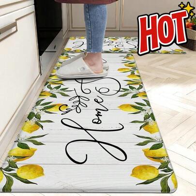1PC Diatom Mud Kitchen Runner Rug, Non-Slip Absorbent Floor Mat With Lemon & "Home" Print, Easy Clean & Quick Dry, Perfect For Kitchen, Hallway, Entryway, Bathroom | Home Decor, Kitchen Decor, Rugs Living Room, Room Decor, Vintage Home Style, Door Mat, Bath Mat, Garden Rug, Holiday Gift Idea