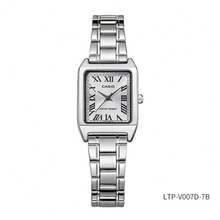 Đồng hồ Casio nữ mặt vuông LTP-V007D-7B, vỏ kim loại mỏng 7.5mm, dây đeo thép không gỉ, mặt số La Mã, mặt kính khoáng và khóa gập - Đồng hồ đeo tay thanh lịch kiểu retro phù hợp cho đeo hàng ngày/công sở. - Một cỡ - Xem 2