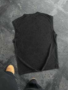 Camiseta de tirantes de color oscuro lavado vintage sencilla para hombre, verano - Negro - Ver 3