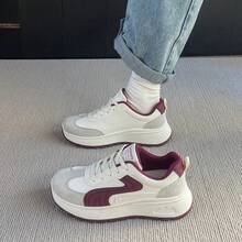 2026 New Soft Leather Women's Thick Sole White Sneakers, Fashion Versatile Spring/Autumn Casual Lightweight Trainers - Red Violet - View 4