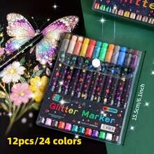 2-In-1 Metallic Highlighter Marker Pen - Vibrant Colors, Ideal For DIY Crafts, Greeting Cards, Mugs, Wooden Decor, Sketching And Professional Art Creation. Includes: Craft Supplies, Art Painting, Metallic Sheen, Markers, School Supplies, Gift Ideas, Surprise Gifts! - Multicolor - View 10