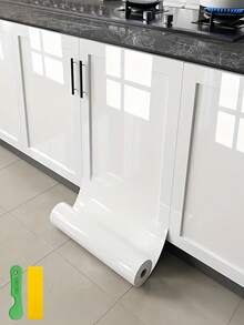 1 Roll Thick White Glossy Contact Paper - Waterproof, Removable, Peel And Stick For Countertops, Cabinets, Bathroom, Desks, Furniture Surfaces, Tabletop Protector, Elegant Surface Decor - White - View 2