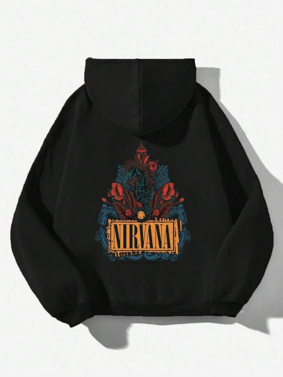 NirvanaS-KurtCoS Pullover Hoodies Printed Hoodies Mens And Womens Hoodies Vintage Unisex Hoodie With Pockets Long Sleeve,Men'S And Women's Graphic Hoodie,  Long Sleeve, Hooded, Slight Stretch, Geometric Pattern, Regular Fit, Knit Fabric, For Autumn And Winter - 黑色15 - 查看 1
