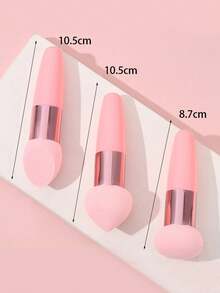 3Pcs Makeup Sponge Facial Foundation Sponge Professional Makeup Blending Sponge With Handle Beauty Sponge Blender Dry & Wet Use Makeup Sponges For Foundation - Multicolor - View 5