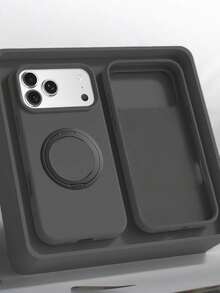 1pc Basic Premium Feel Liquid Silicone Ring Holder Magnetic Phone Case Compatible With IPhone 17 Pro Max 17 Pro Air 16 15 14 Pro Max Full Coverage Wireless Charge - Black - View 1