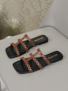 Nuevas sandalias de playa retro versátiles y elegantes de moda para el verano, cómodas zapatillas planas, zapatos de vacaciones con forma de H - Marrón - Ver 6