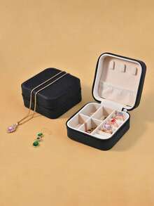 1pc Travel Jewelry Box, Portable Jewelry Organizer, Makeup Brush Storage Box, Large Capacity Desktop Organizer, Multi-Functional Storage Box For Rings, Necklaces, Earrings, Travel, Business Trip, Beach, Gift For Girlfriend , Makeup Room Decor - Multicolor - View 17