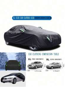 190T Car Cover, SUV Car Cover Waterproof Outdoor Car Cover Suitable For All-Weather Sun, Ice And Snow Cover For SUV, Outdoor Car Snow, Rain And UV Protection - Premium Full Car Exterior Cover With Reflective Stripes And Windproof Strap, Foldable, Solid Black